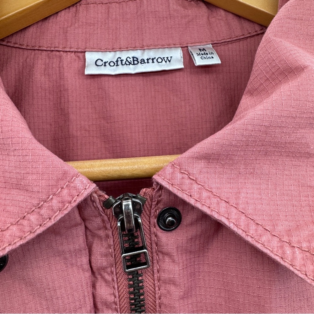 Croft & Barrow Pink Utility Jacket Full Zip Size Medium Safari Style 100%Cotton - Picture 5 of 11